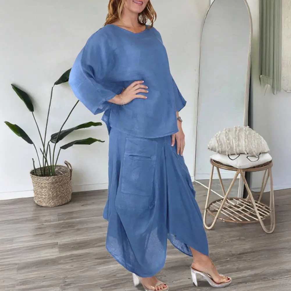 Casual Solid 2 Piece Set Elegant Skirt Suit Women Autumn O Neck Loose Top Lace-up Irregular Skirt Sets Fall Suit Female