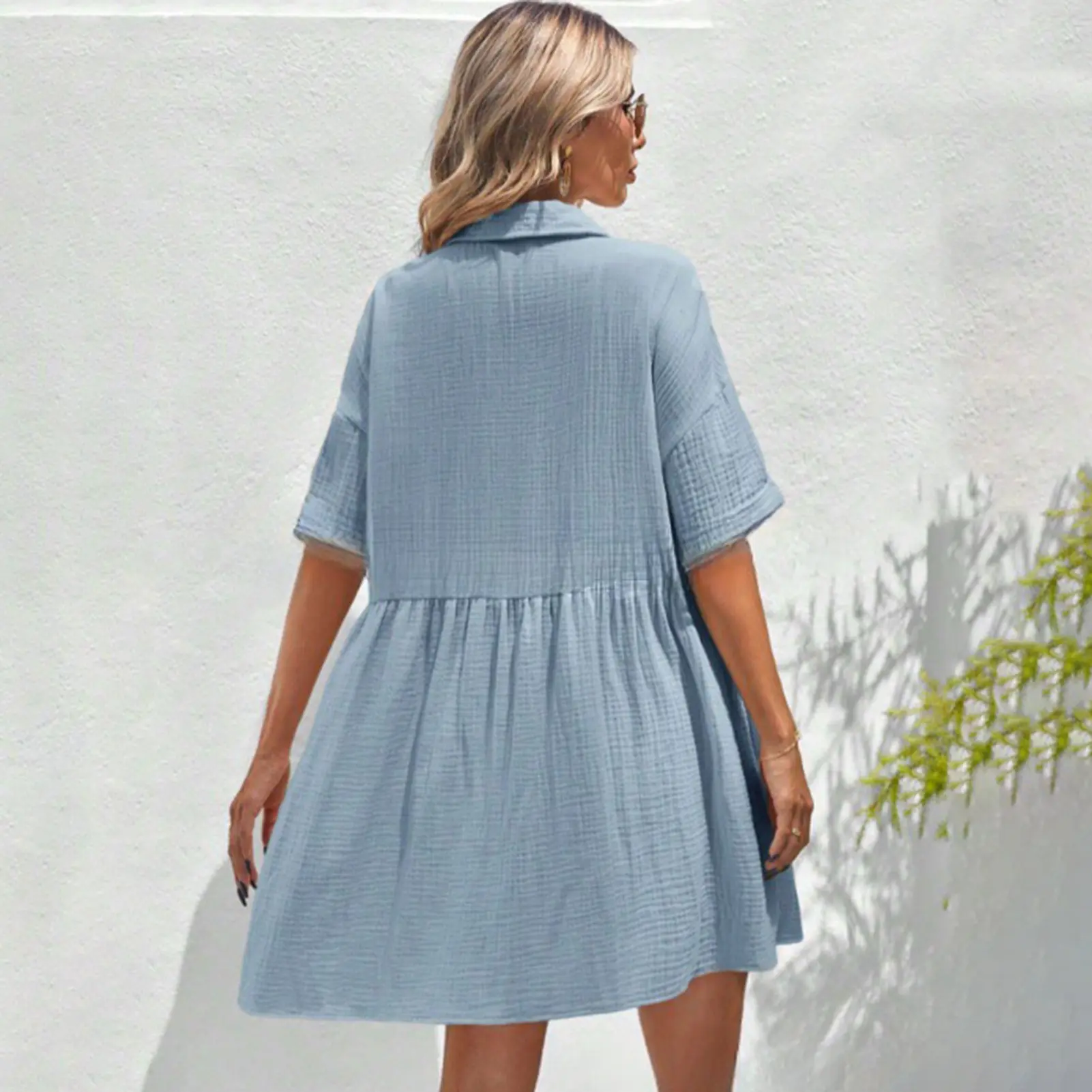 Loose Dresses European and American large-size women's clothing 2025 summer new short-sleeved solid color dress large-size