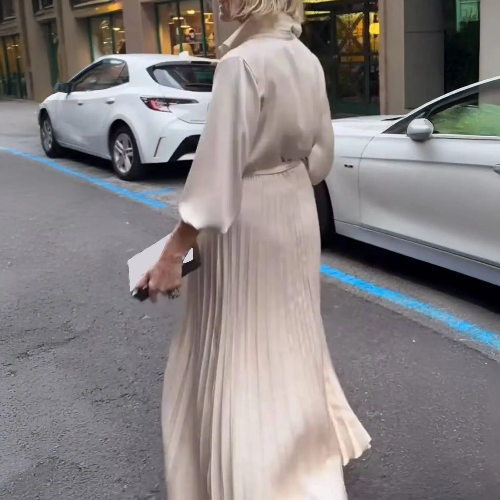 Elegant Office Dresses Pleated for Woman Long-sleeved V-neck Green Hip Dress Women's Clothing Shirt Dress for Women