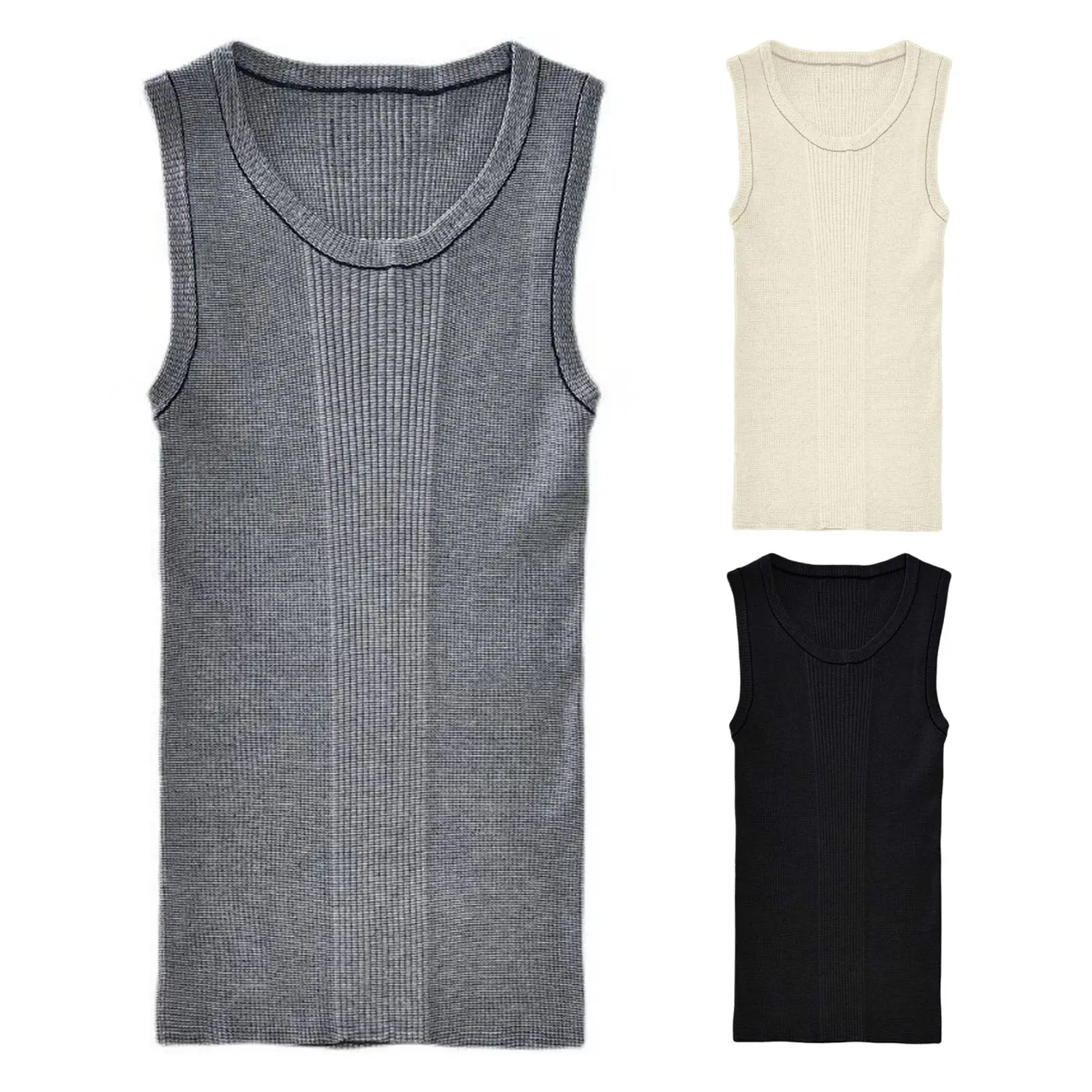 Hollow Out Pullover Tops Men's O-neck Sleeveless Long Sleeve Tops with High Elastic Shoulder Hollow Out Design Solid Color for A