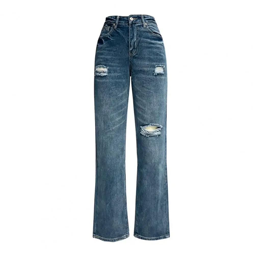 Women's New Knee-piercing Jeans, Loose, Comfortable And Casual, Fully Matching Straight Micro-elastic Jeans