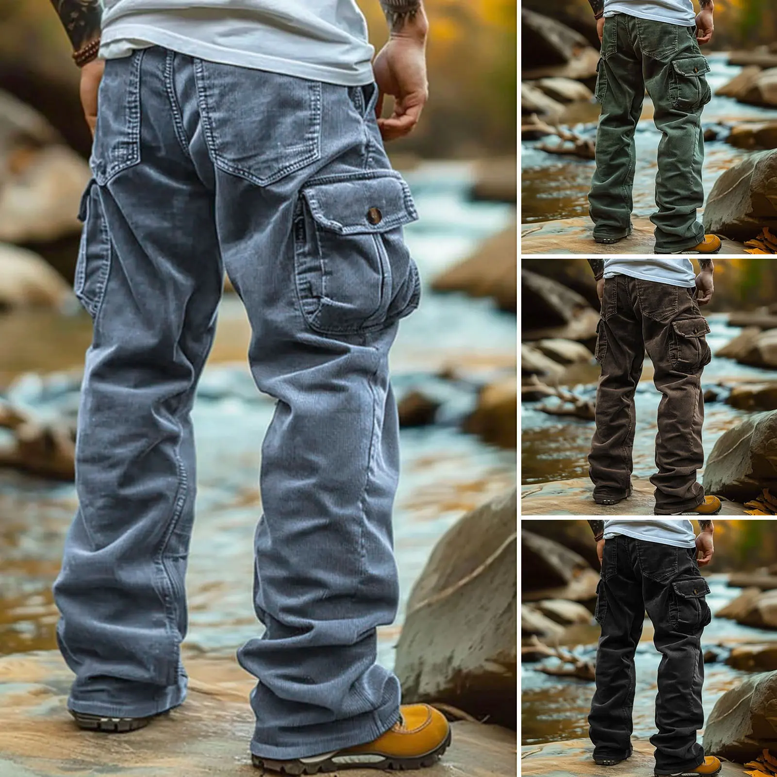 M-3XL New Tooling Multi Pocket Trousers Men's Cargo Pants Woven Fabric Casual Safari Style Joggers Men Patchwork Pants