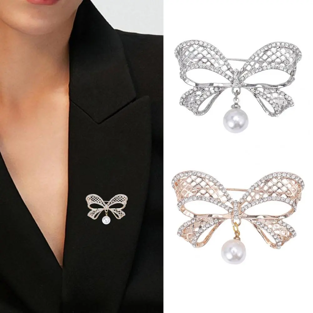 Delicate Full Rhinestone Bowknot Brooches For Women Fashion Luxury Crystal Bow Shaped Buckle Pins Clothes Badge Wedding Jewelry