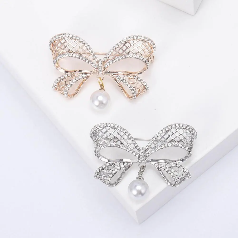 Delicate Full Rhinestone Bowknot Brooches For Women Fashion Luxury Crystal Bow Shaped Buckle Pins Clothes Badge Wedding Jewelry