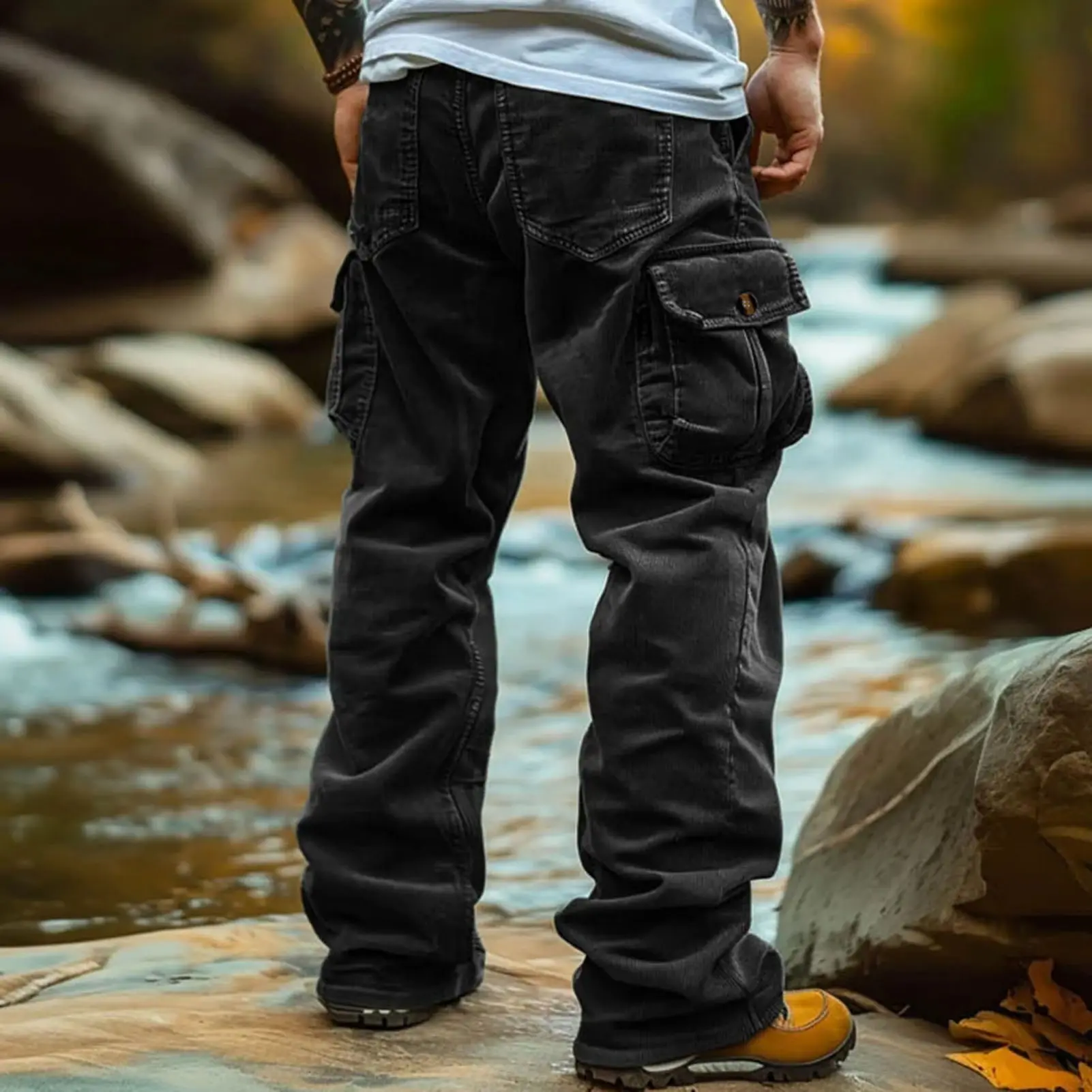 M-3XL New Tooling Multi Pocket Trousers Men's Cargo Pants Woven Fabric Casual Safari Style Joggers Men Patchwork Pants