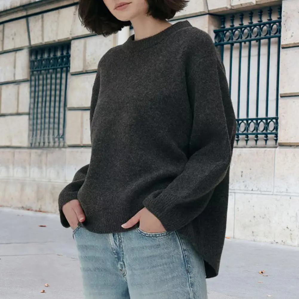 Pink Sweaters 2000s Women Solid Color Round Neck Long Sleeve Cardigan Tops Warm Knitwear Streetwear