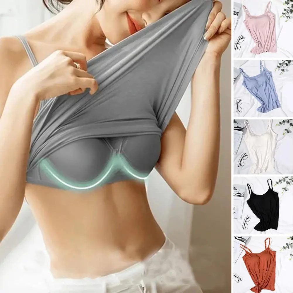 Chic Bra Vest Stretchy Camisole Vest Sleeveless Women Padded Sling Casual Bra Tank Top  Protective