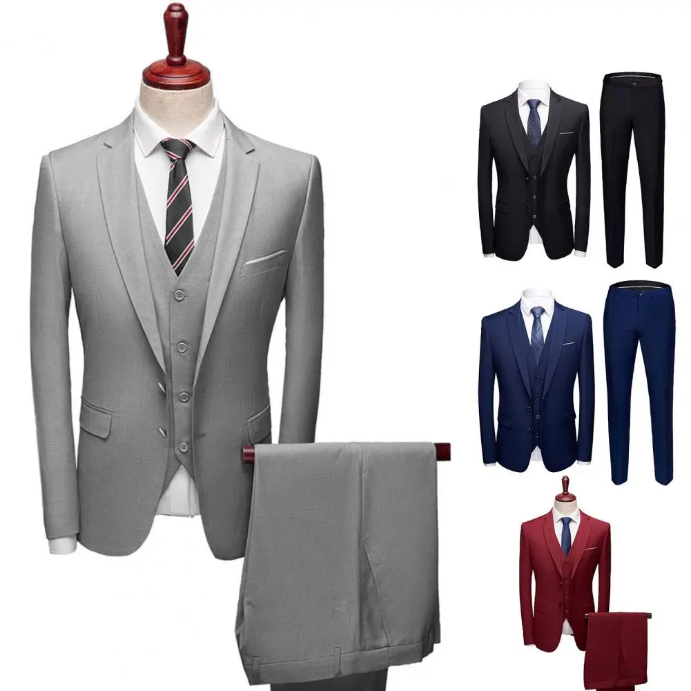 Fabulous Business Suit Plus Size Men Suit Long Sleeve Slim Fit Formal Suit Separates  Sleeveless Waistcoat