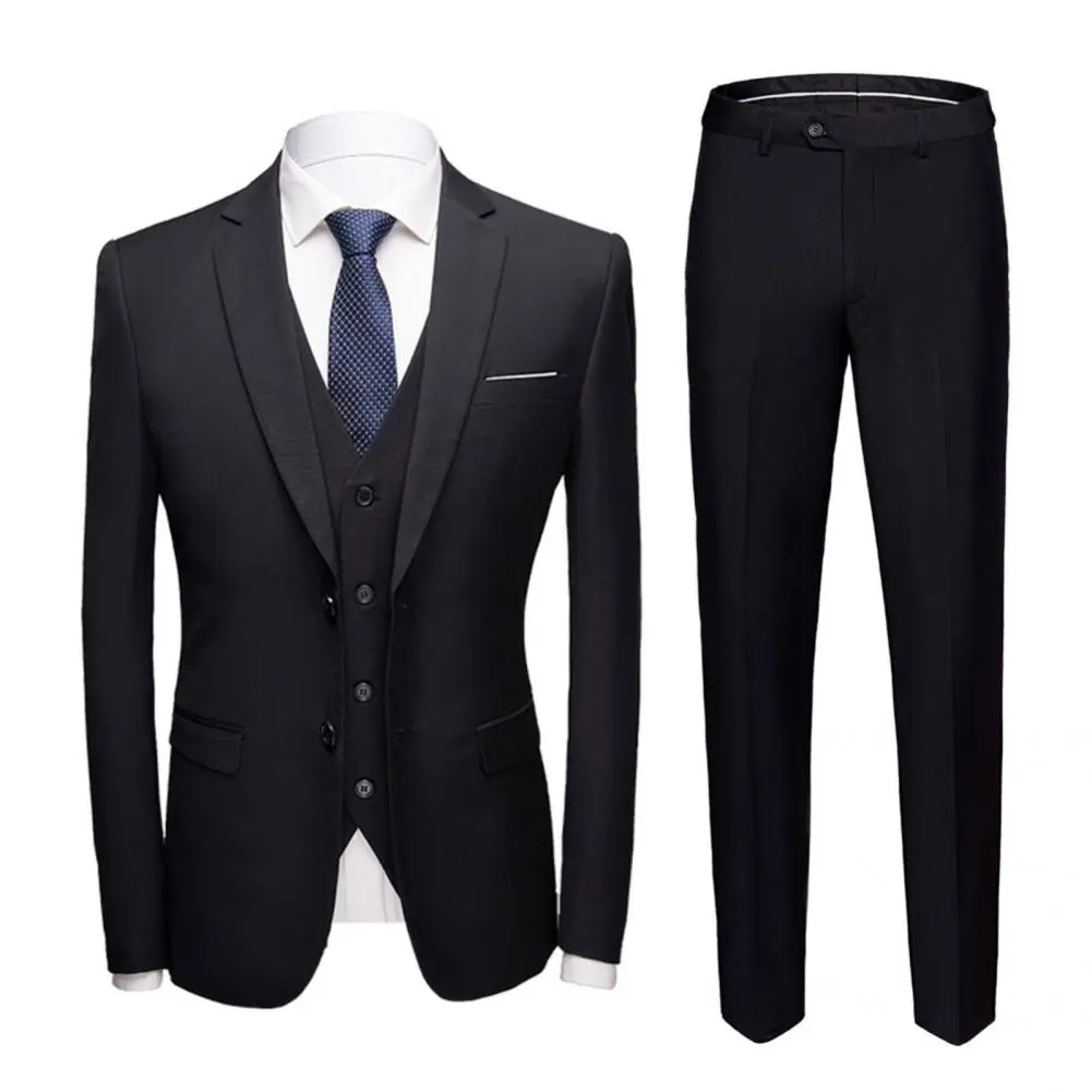 Fabulous Business Suit Plus Size Men Suit Long Sleeve Slim Fit Formal Suit Separates  Sleeveless Waistcoat