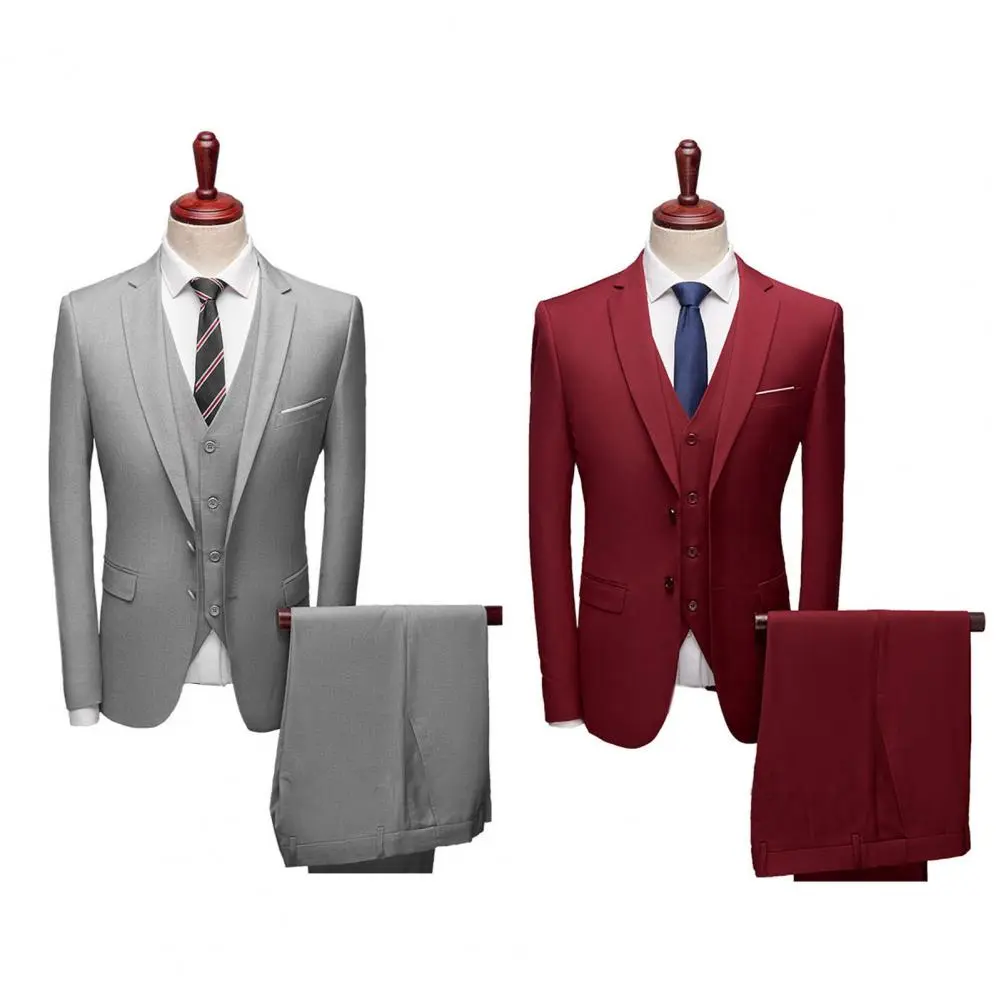 Fabulous Business Suit Plus Size Men Suit Long Sleeve Slim Fit Formal Suit Separates  Sleeveless Waistcoat