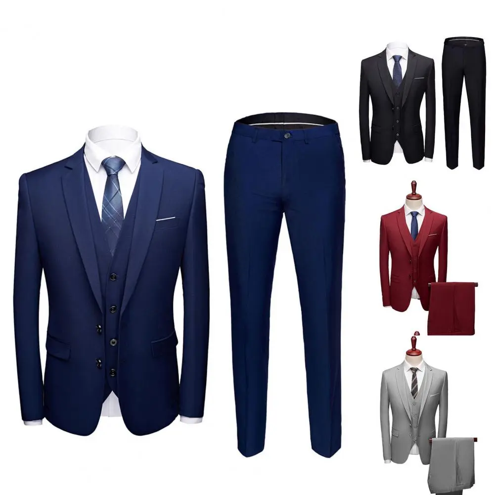 Fabulous Business Suit Plus Size Men Suit Long Sleeve Slim Fit Formal Suit Separates  Sleeveless Waistcoat