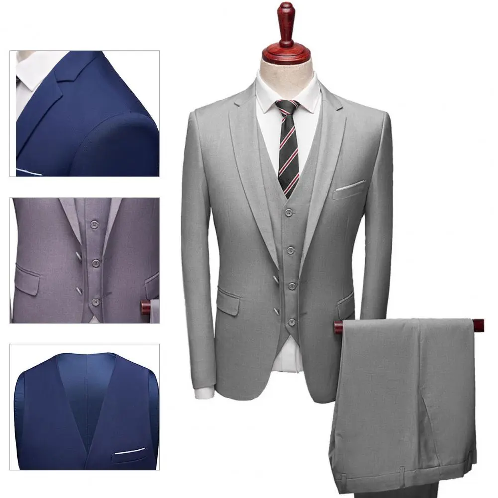 Fabulous Business Suit Plus Size Men Suit Long Sleeve Slim Fit Formal Suit Separates  Sleeveless Waistcoat