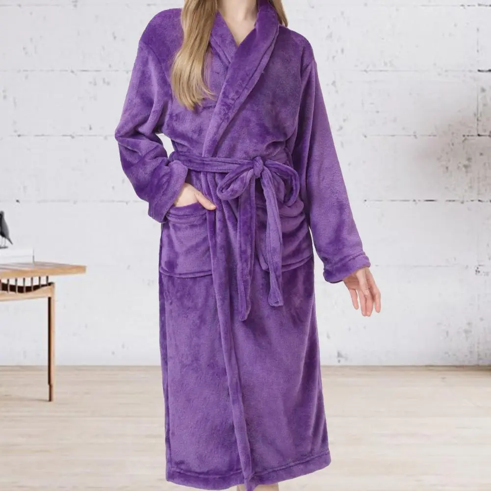 Women's Solid Color Lapel Bathrobe Autumn And Winter Models Facecloth Warm And Comfortable Long-sleeved Robe Homewear