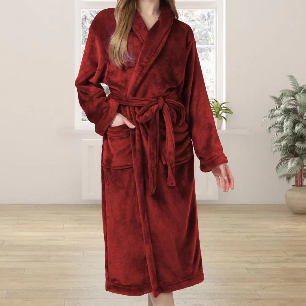 Women's Solid Color Lapel Bathrobe Autumn And Winter Models Facecloth Warm And Comfortable Long-sleeved Robe Homewear