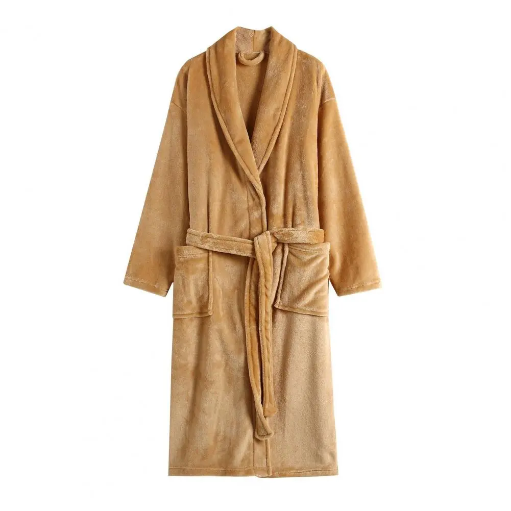 Women's Solid Color Lapel Bathrobe Autumn And Winter Models Facecloth Warm And Comfortable Long-sleeved Robe Homewear