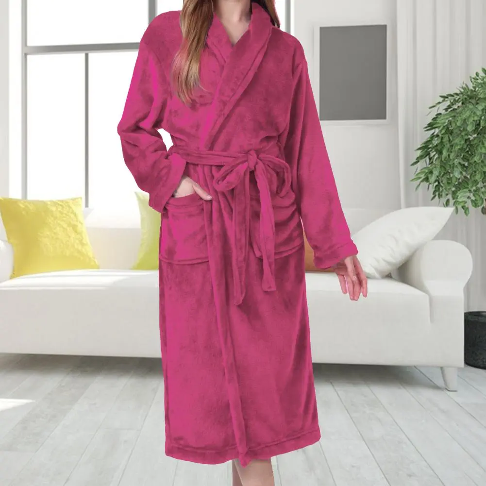 Women's Solid Color Lapel Bathrobe Autumn And Winter Models Facecloth Warm And Comfortable Long-sleeved Robe Homewear