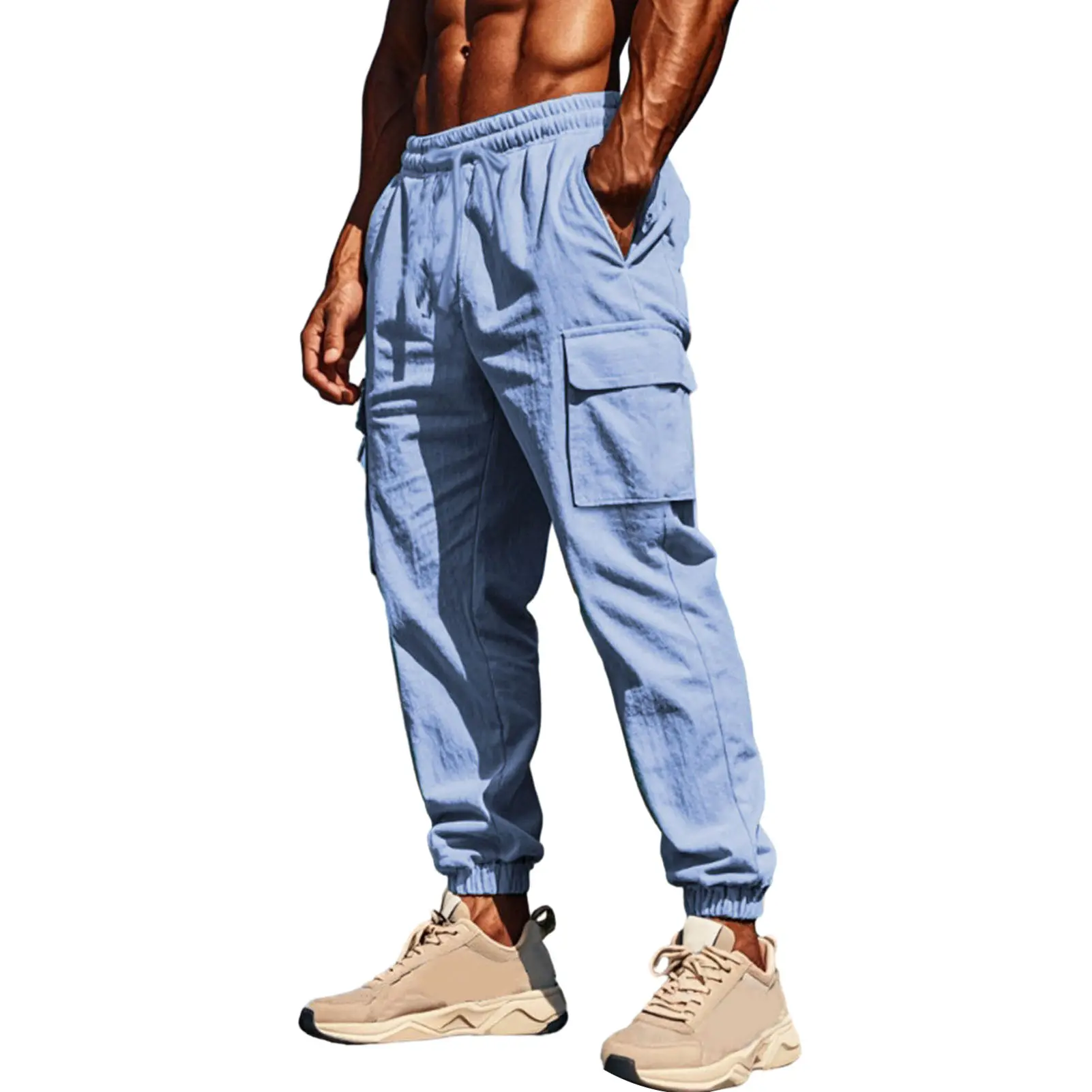 2025 Men Cotton Linen Pants Summer and Autumn Solid High Waist Wide-Leg Trousers Male Loose Hemp Casual Breathable Sports Pants