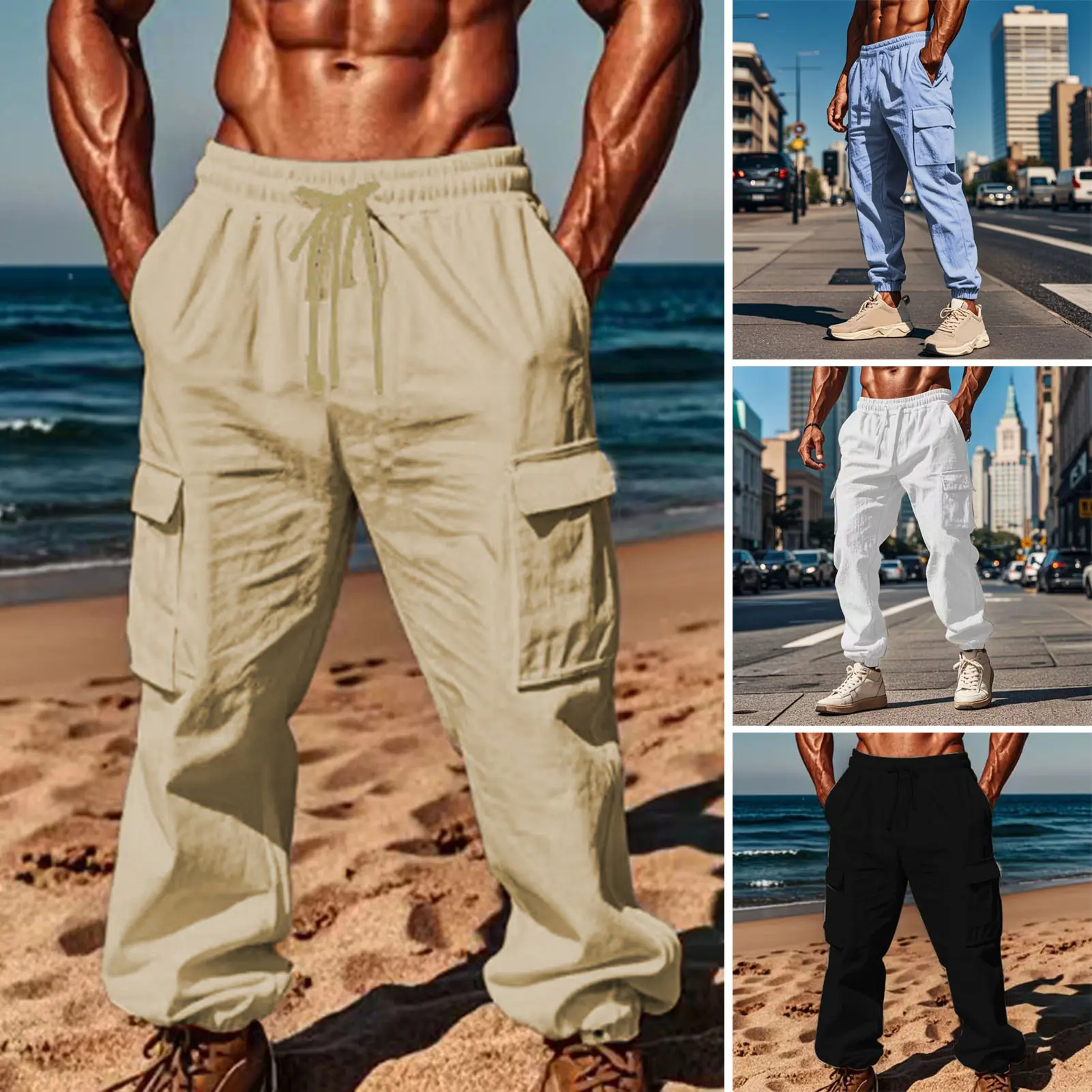 2025 Men Cotton Linen Pants Summer and Autumn Solid High Waist Wide-Leg Trousers Male Loose Hemp Casual Breathable Sports Pants