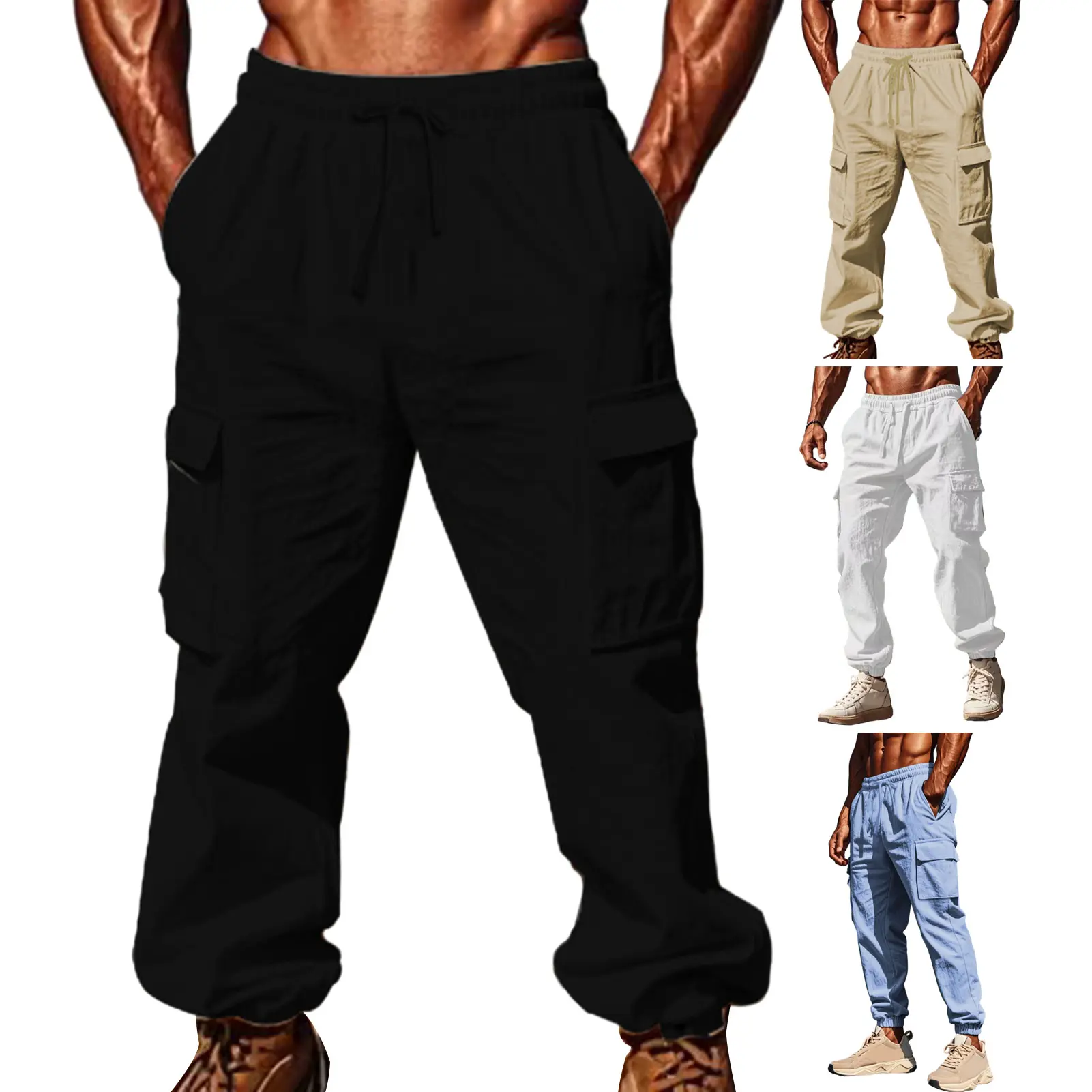 2025 Men Cotton Linen Pants Summer and Autumn Solid High Waist Wide-Leg Trousers Male Loose Hemp Casual Breathable Sports Pants