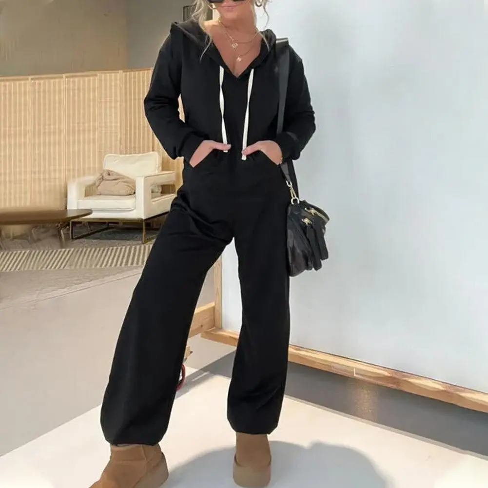Winter Leisure Sportwear New Elastic Elegant Hoodies Jumpsuit Korea Fashion Women Long Sleeve One Piece Outfit Warm Overalls
