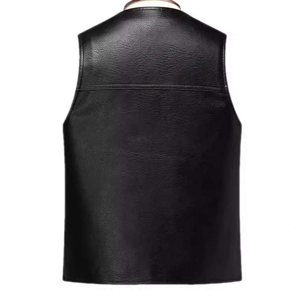 Men Waistcoat Men's Slim Fit Faux Leather V-neck Waistcoat with Pockets Single Breasted Vest Outwear for Solid Color Style Men