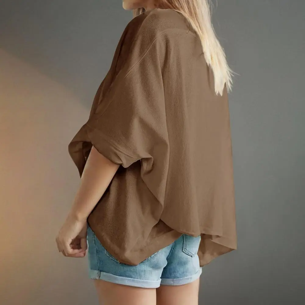 Bat Sleeve T-shirt Stylish Women's Batwing Sleeve Summer T-shirt in Solid Colors Loose Fit Casual Tee Shirt for Daily Wear for A