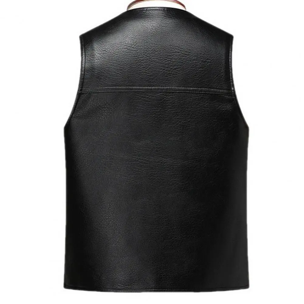 Men Waistcoat Men's Slim Fit Faux Leather V-neck Waistcoat with Pockets Single Breasted Vest Outwear for Solid Color Style Men