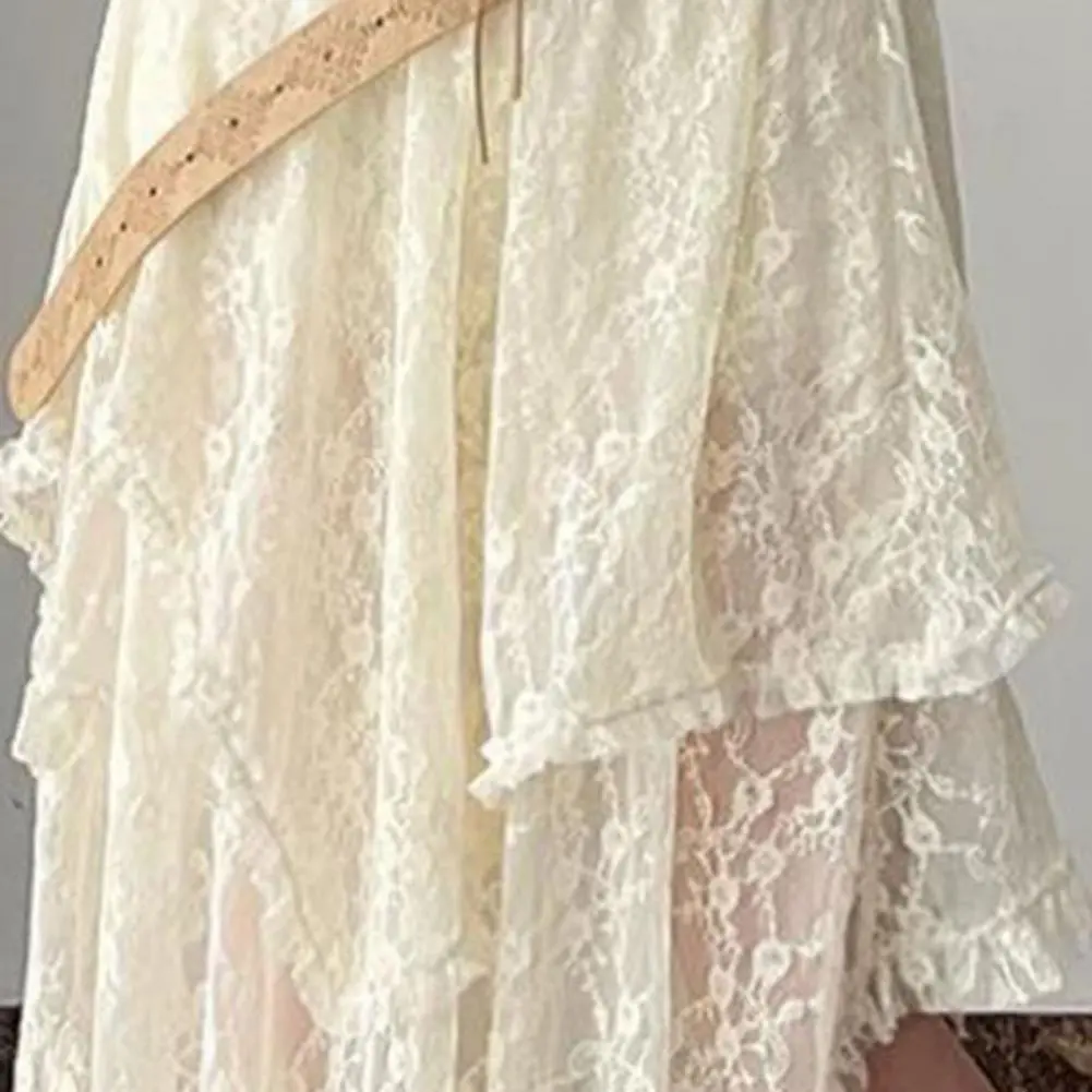 Lace Layered Skirt Vintage Boho Skirt Pants Fashion High Waist Asymmetrical A line Skirt 2025 Korean Style Women s Clothing