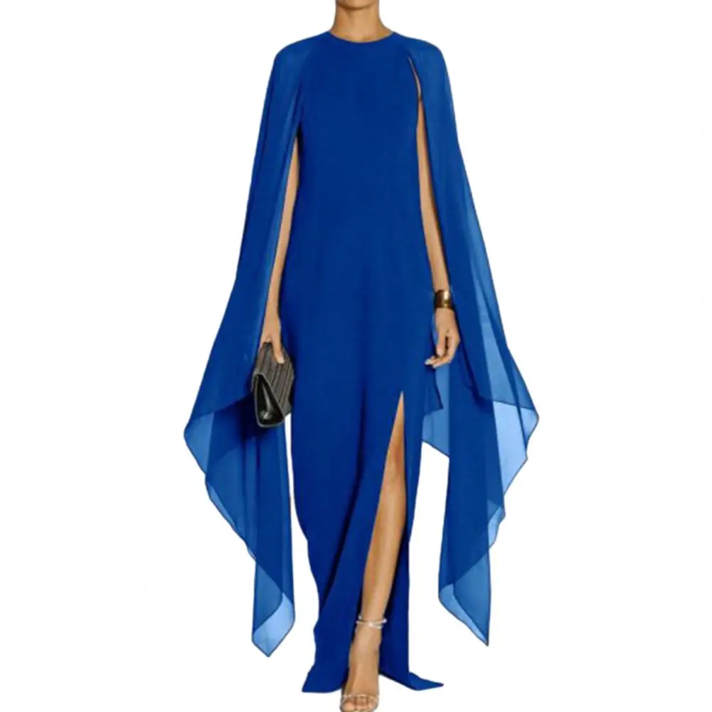 Women Formal Party Dress Lace Female Dress Swing Dress Long Sleeve Pure Color Lace Elegant Chic Maxi Dress
