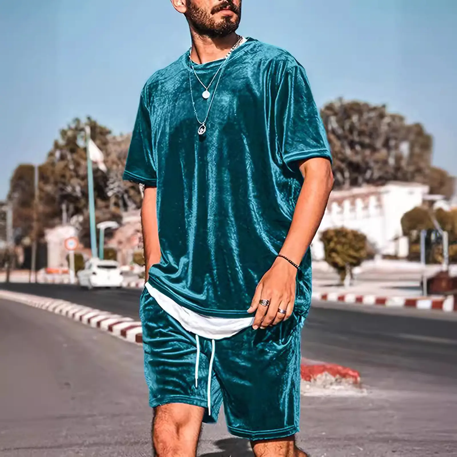 Summer New Men's Two Piece Set Casual T-Shirt and Shorts Sets Men Sports Suit Fashion Short Sleeve Tracksuit