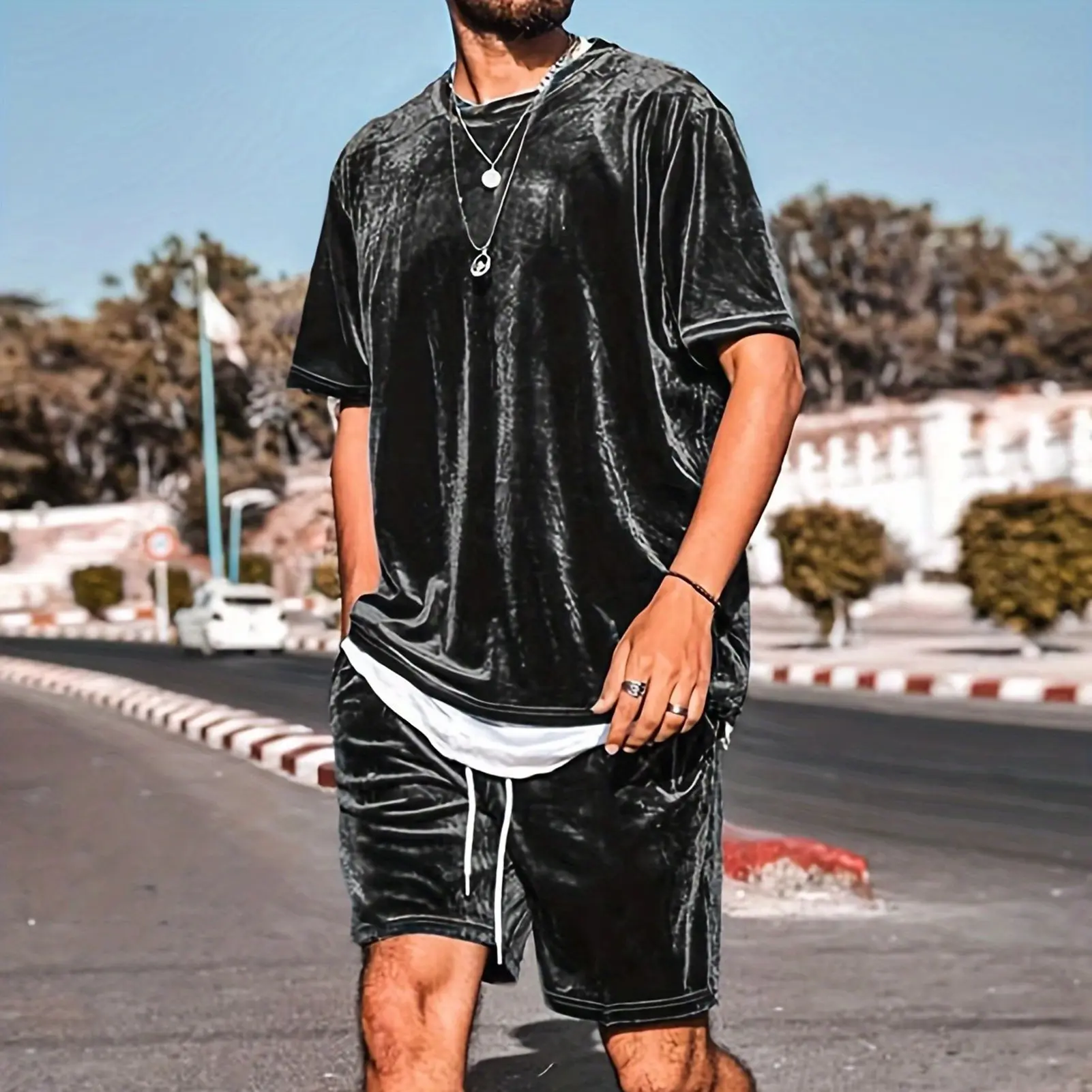 Summer New Men's Two Piece Set Casual T-Shirt and Shorts Sets Men Sports Suit Fashion Short Sleeve Tracksuit