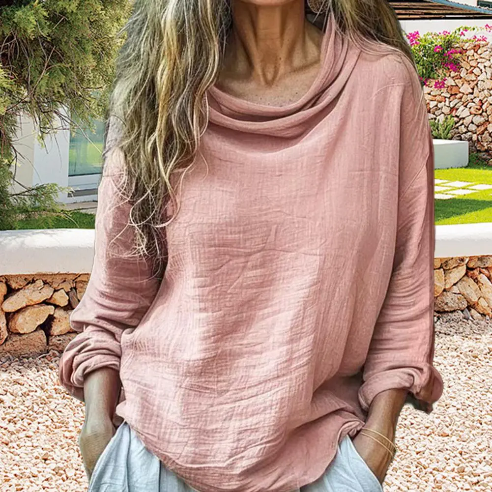 Piled Collar Women Long Sleeve T Shirt Spring Autumn Solid Casual Shirts Female Pullovers Basic Tee Clothes Streetwear Crop
