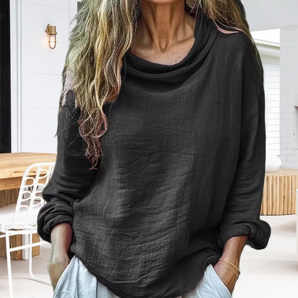 Piled Collar Women Long Sleeve T Shirt Spring Autumn Solid Casual Shirts Female Pullovers Basic Tee Clothes Streetwear Crop