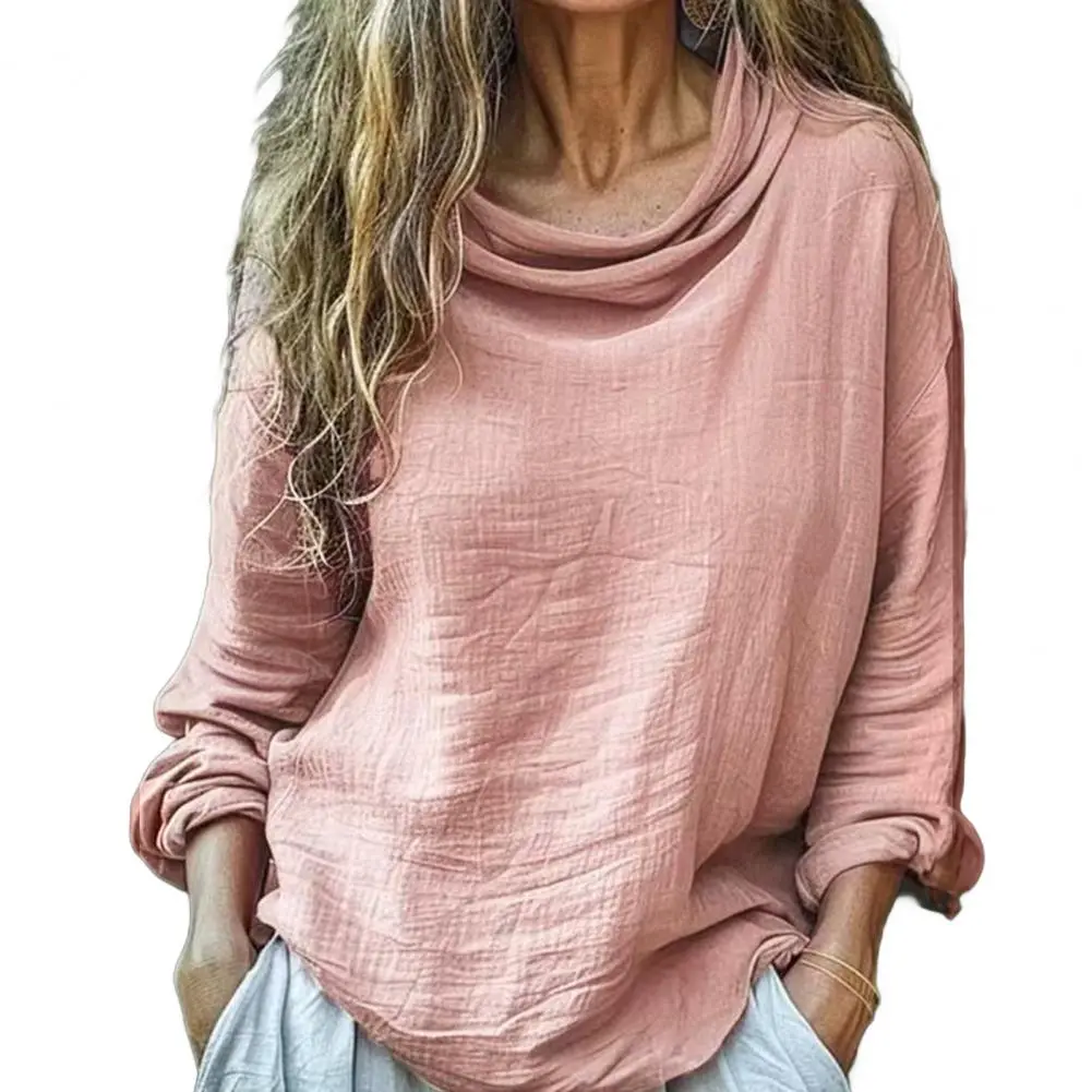 Piled Collar Women Long Sleeve T Shirt Spring Autumn Solid Casual Shirts Female Pullovers Basic Tee Clothes Streetwear Crop