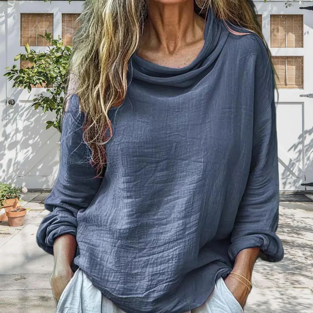 Piled Collar Women Long Sleeve T Shirt Spring Autumn Solid Casual Shirts Female Pullovers Basic Tee Clothes Streetwear Crop