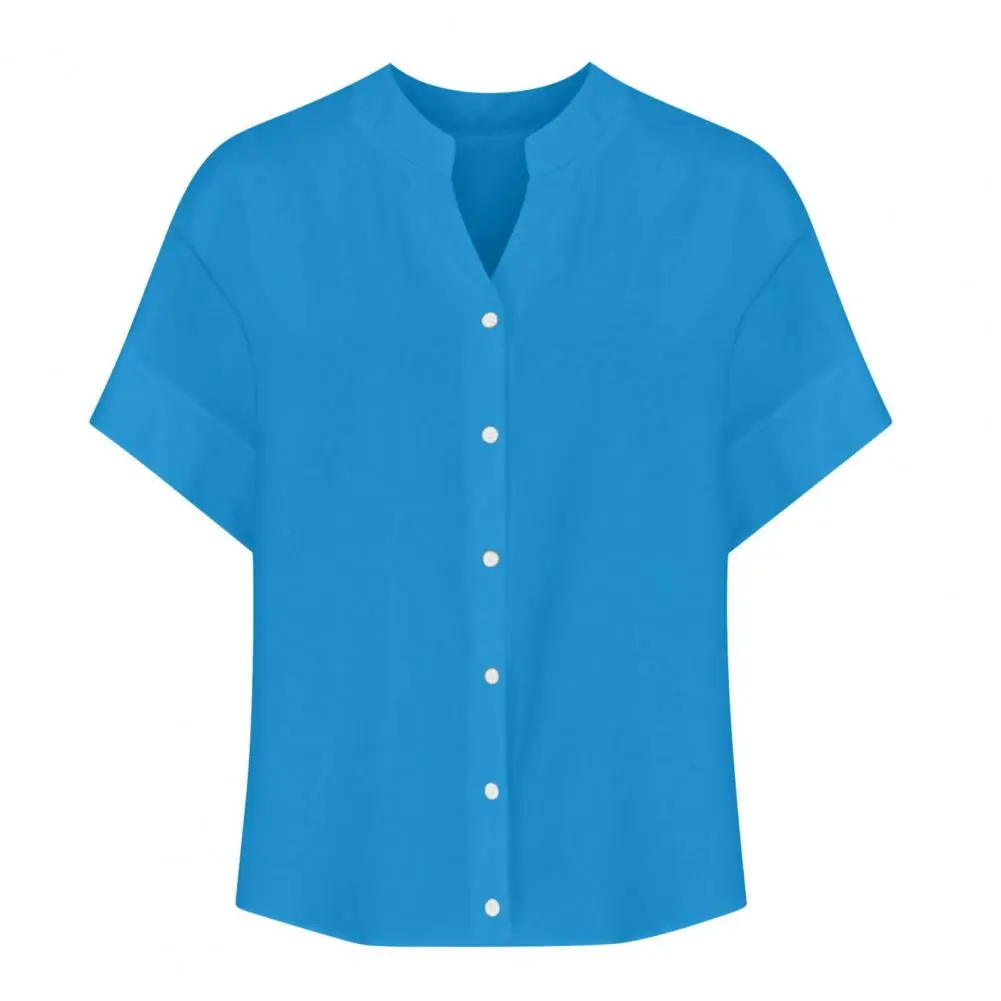 Stylish and Elegant Latest Spring and Summer Women's Top with a Notched V-Neck and Short Sleeves