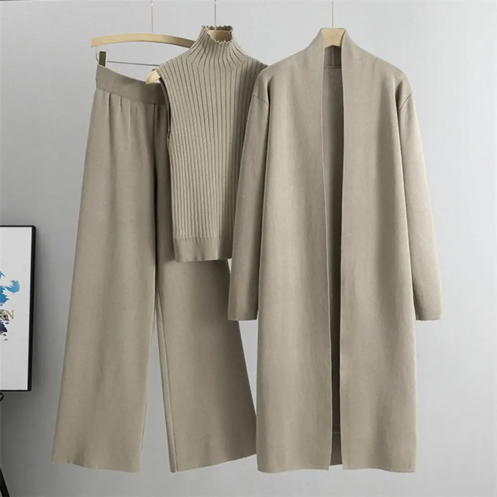 Spring Autumn 3 Piece Women Cardigan Tracksuits Knitted Pant Set Ladies Sweater Suit Vintage Fashion Ladies 3 Piece Set clothing