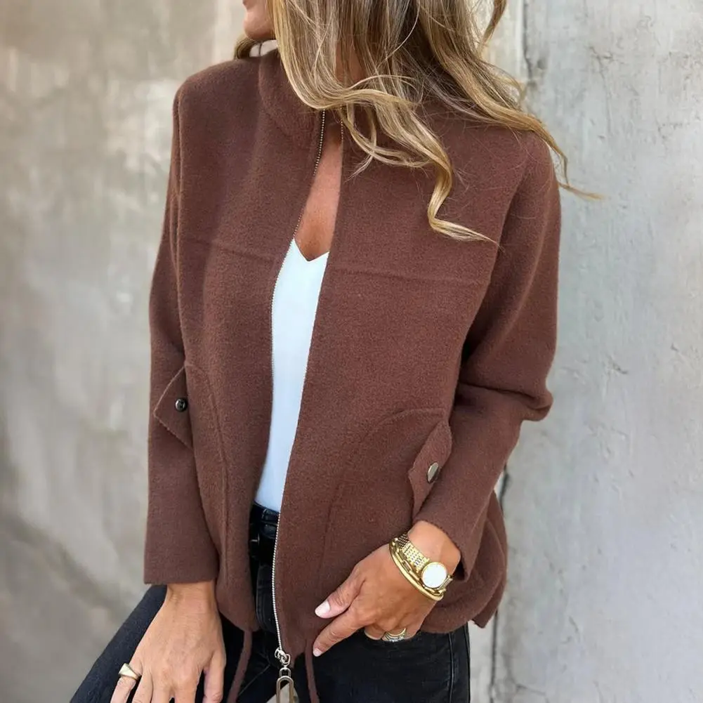 Woolen Loose Brown Long Sleeved Jacket For Women's Autumn And Winter Collection Coat