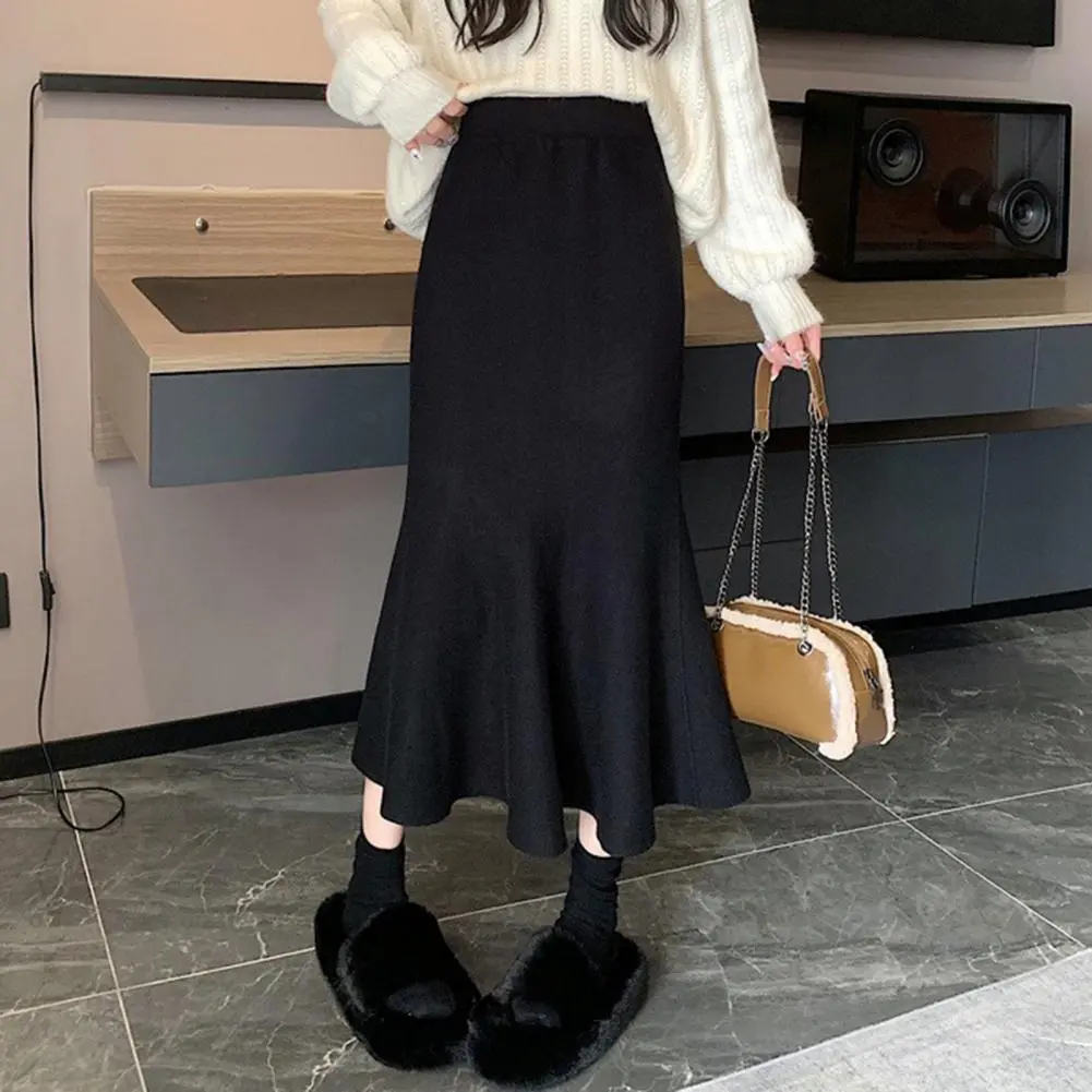 Women Fishtail Knit Pencil Skirt Women Autumn Spring High Waist Elegant Slim Fit Long Skirt Streetwear