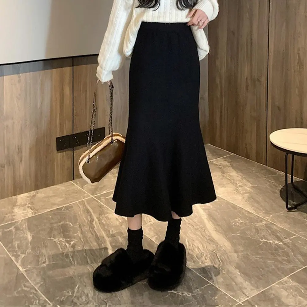 Women Fishtail Knit Pencil Skirt Women Autumn Spring High Waist Elegant Slim Fit Long Skirt Streetwear