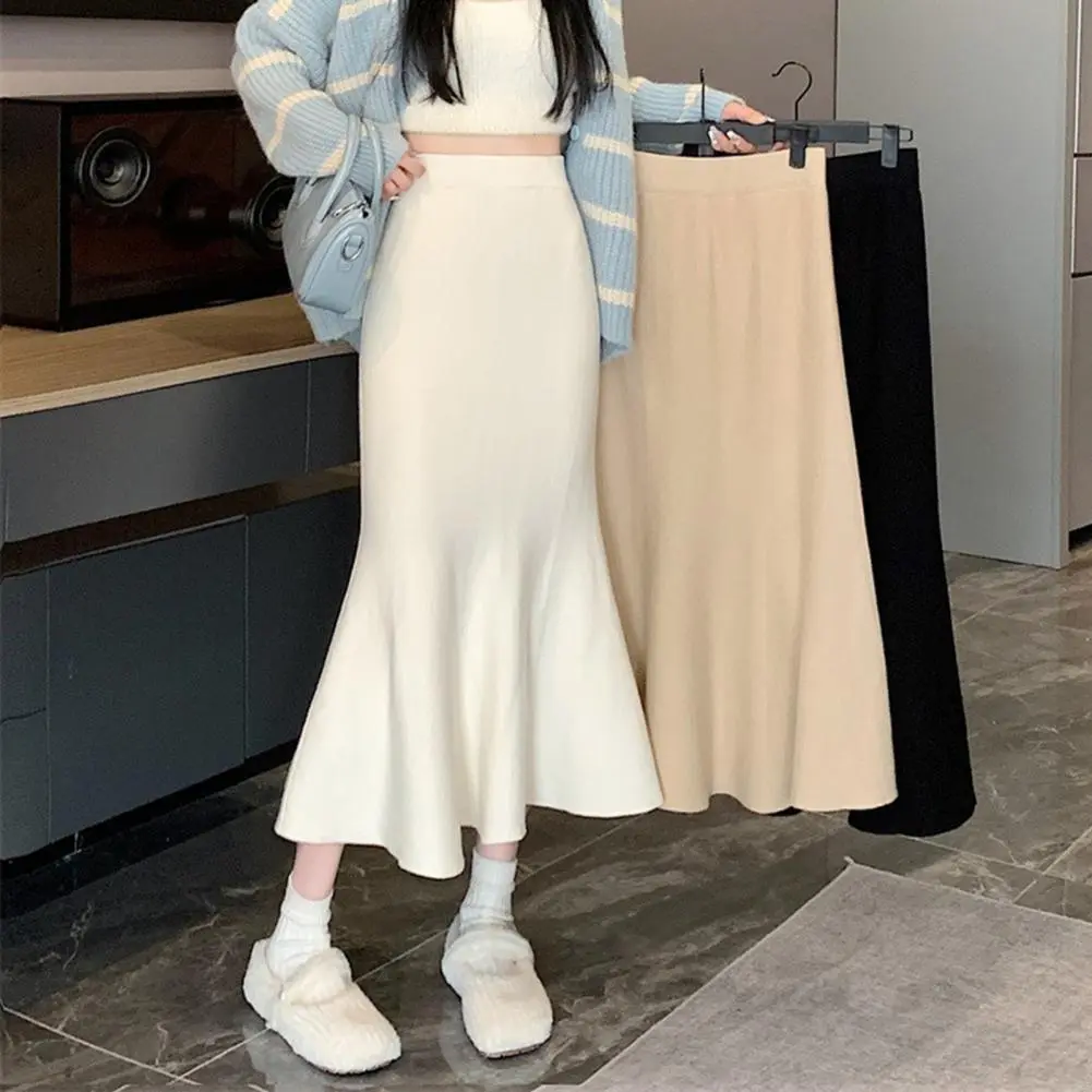 Women Fishtail Knit Pencil Skirt Women Autumn Spring High Waist Elegant Slim Fit Long Skirt Streetwear