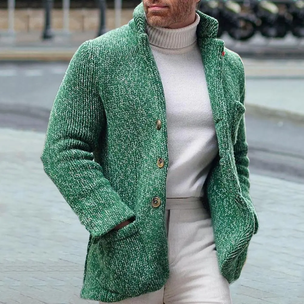 Sweater Long Sleeve Solid Color V Neck Men Cardigan Single Breasted Button Winter Autumn Knitwear Pullover Jackets
