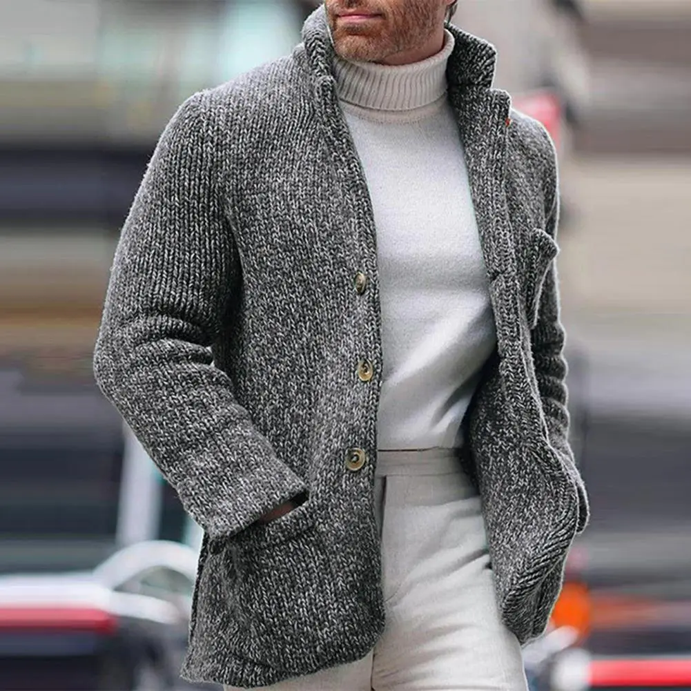 Sweater Long Sleeve Solid Color V Neck Men Cardigan Single Breasted Button Winter Autumn Knitwear Pullover Jackets