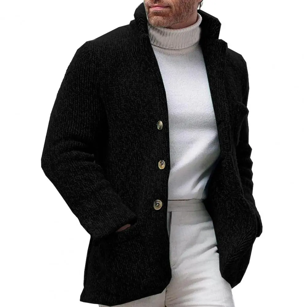 Sweater Long Sleeve Solid Color V Neck Men Cardigan Single Breasted Button Winter Autumn Knitwear Pullover Jackets