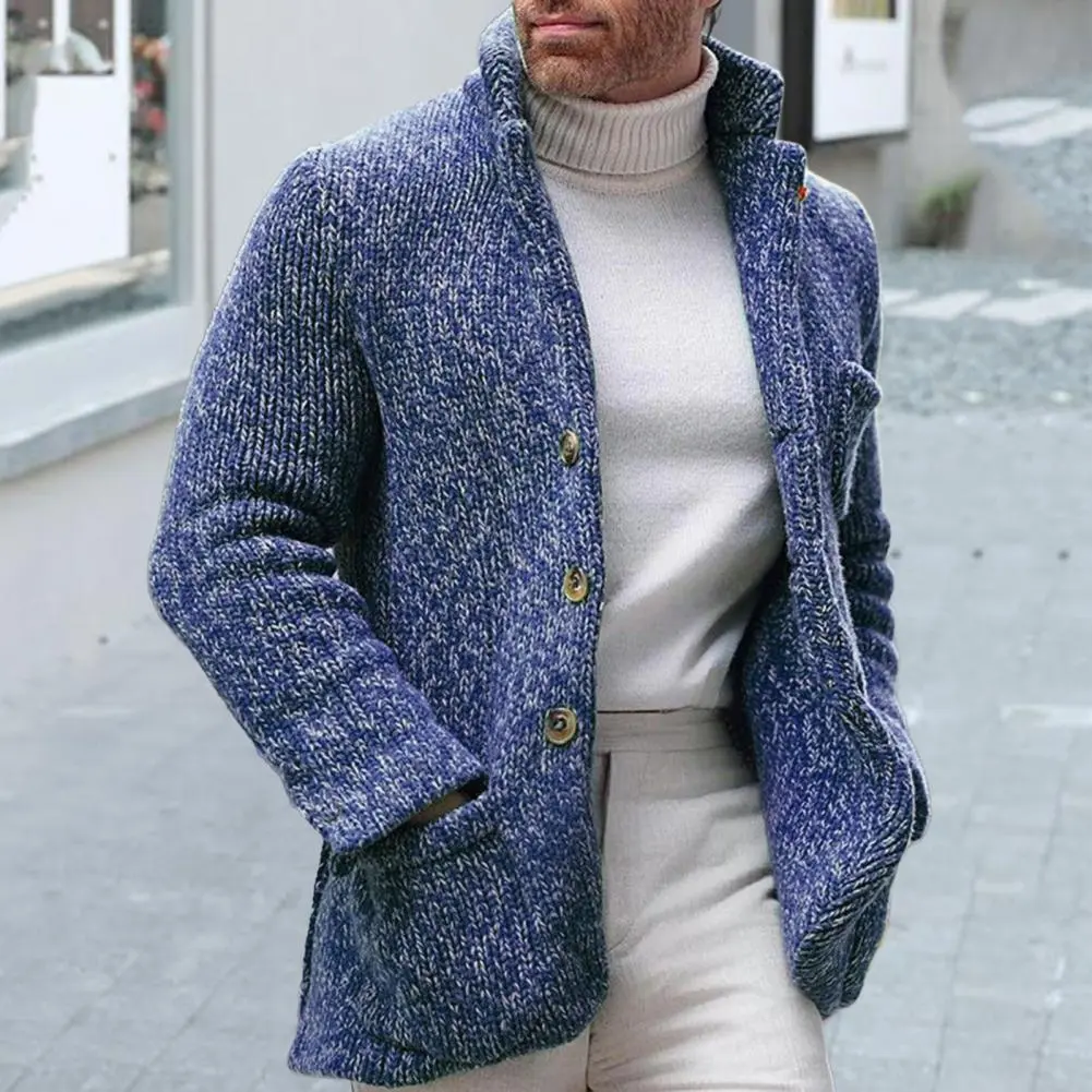 Sweater Long Sleeve Solid Color V Neck Men Cardigan Single Breasted Button Winter Autumn Knitwear Pullover Jackets