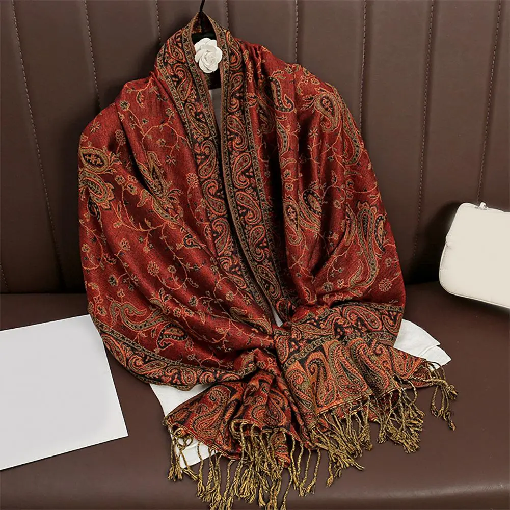 Warmth Preservation Scarf Elegant Imitation Cashmere Women's Scarf with Tassel Trim Retro Literary Style Shawl Decorative for A