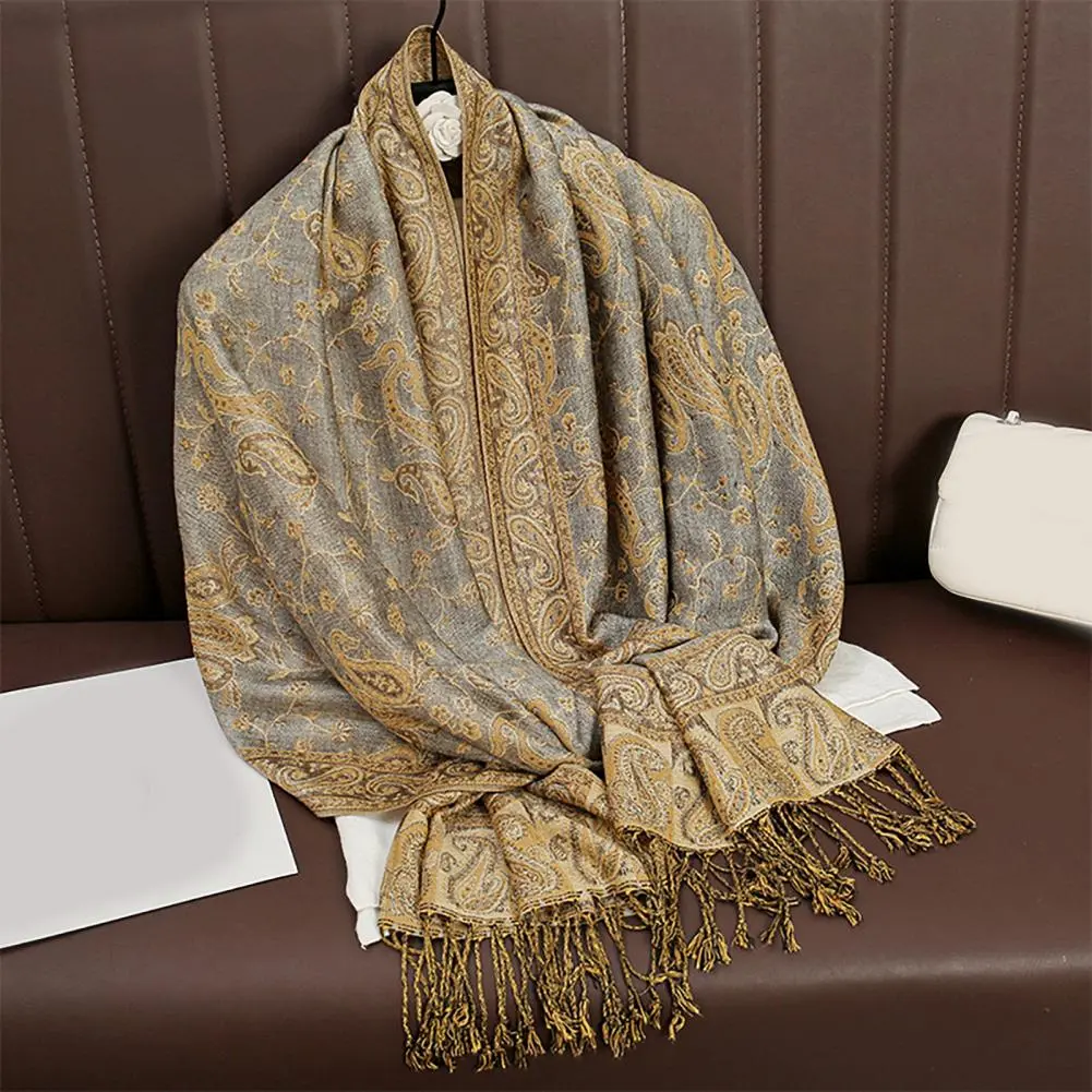 Warmth Preservation Scarf Elegant Imitation Cashmere Women's Scarf with Tassel Trim Retro Literary Style Shawl Decorative for A