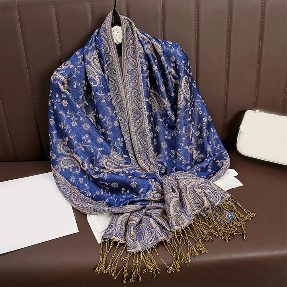 Warmth Preservation Scarf Elegant Imitation Cashmere Women's Scarf with Tassel Trim Retro Literary Style Shawl Decorative for A