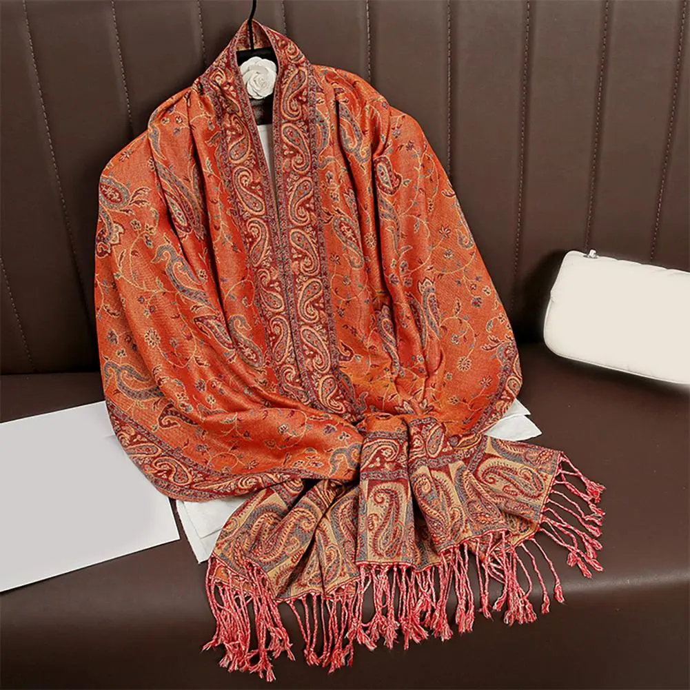 Warmth Preservation Scarf Elegant Imitation Cashmere Women's Scarf with Tassel Trim Retro Literary Style Shawl Decorative for A