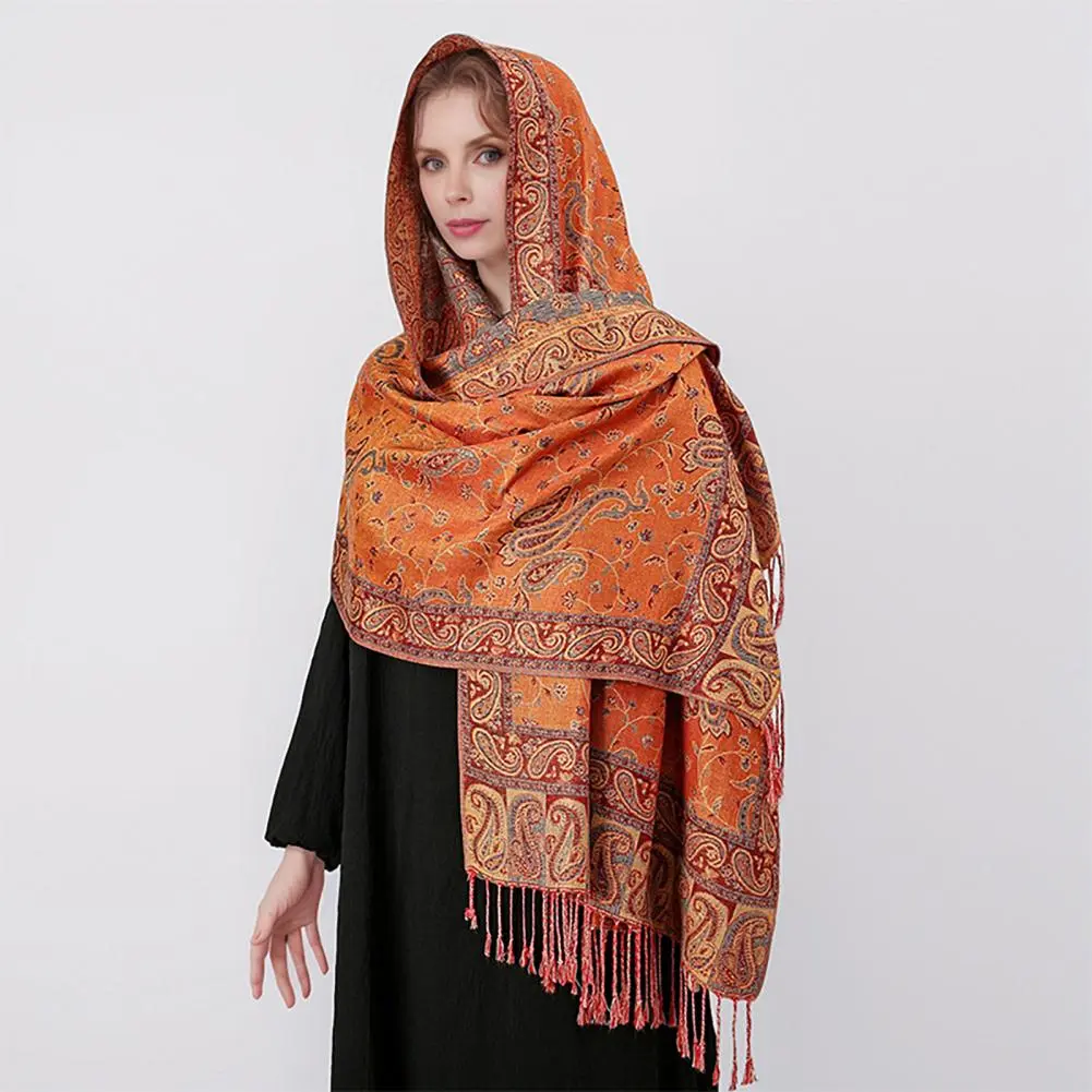 Warmth Preservation Scarf Elegant Imitation Cashmere Women's Scarf with Tassel Trim Retro Literary Style Shawl Decorative for A